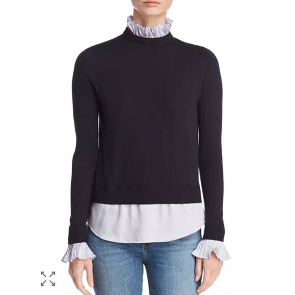 Ted Baker Kaarina Layered Look Black & White Ruffled Neck Sweater Sz 1UK/4 (S) - Picture 1 of 12